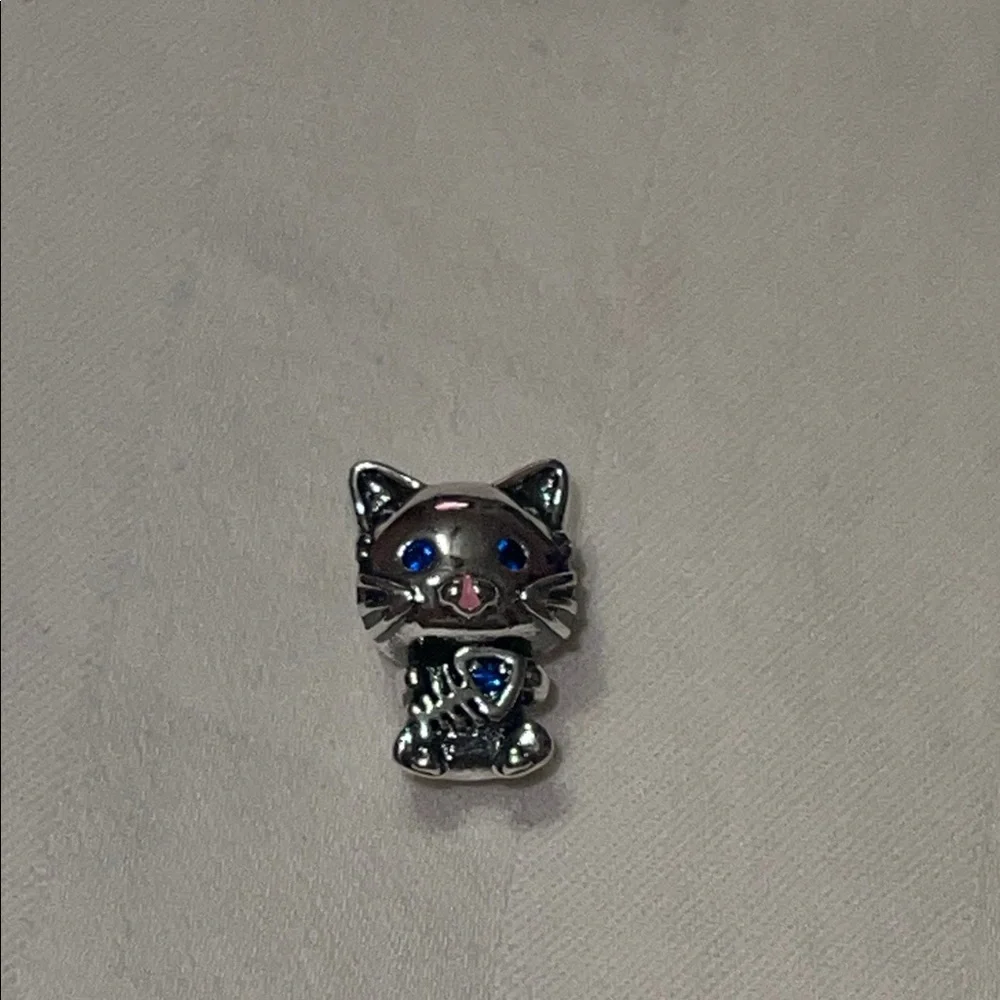 Sterling Silver Fishbone Cat Charm with Blue Accents - Picture 11 of 11